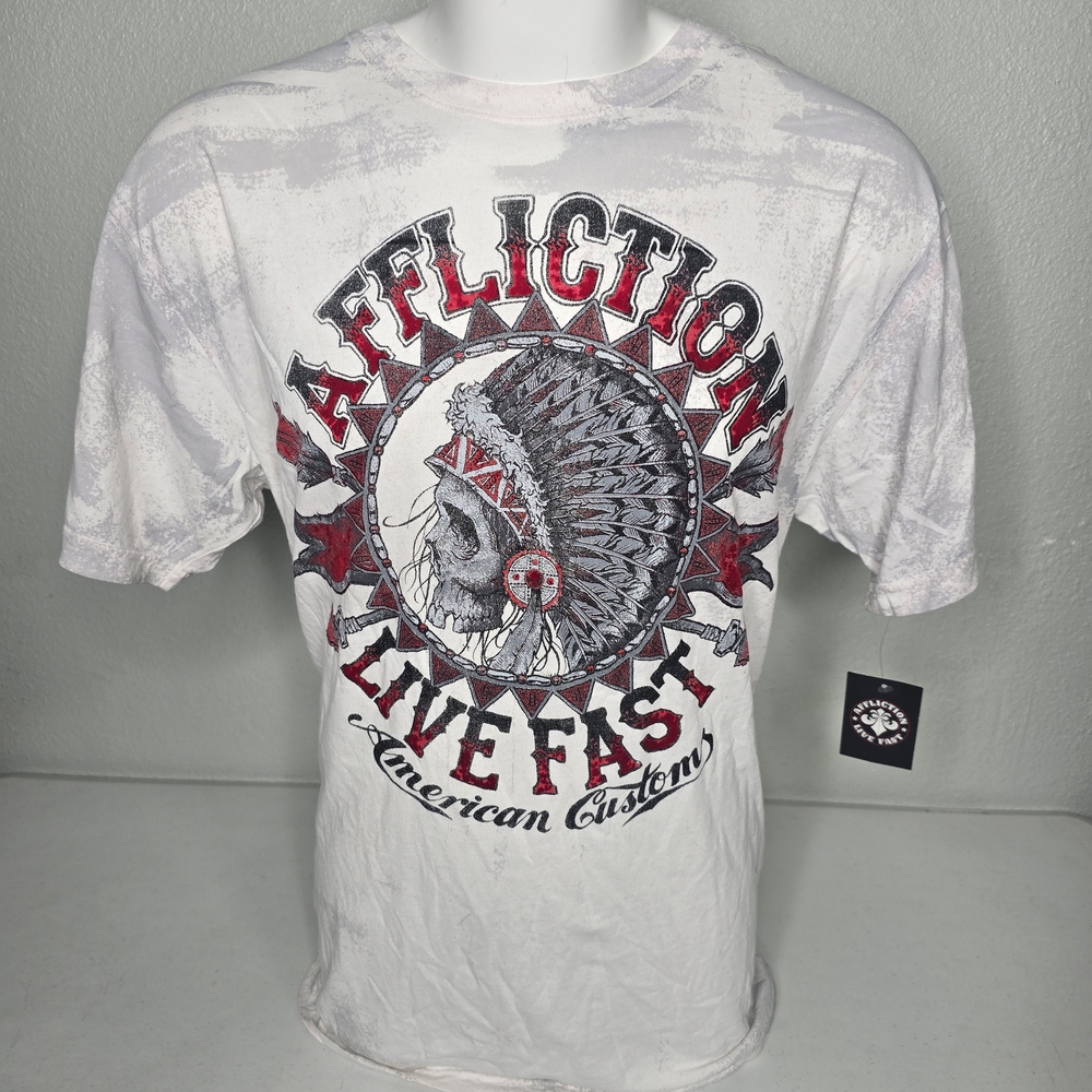 Affliction White and Red Short Sleeve Tee